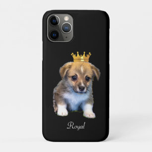 Cute Corgi Chien et Couronne royale sur Coque noir