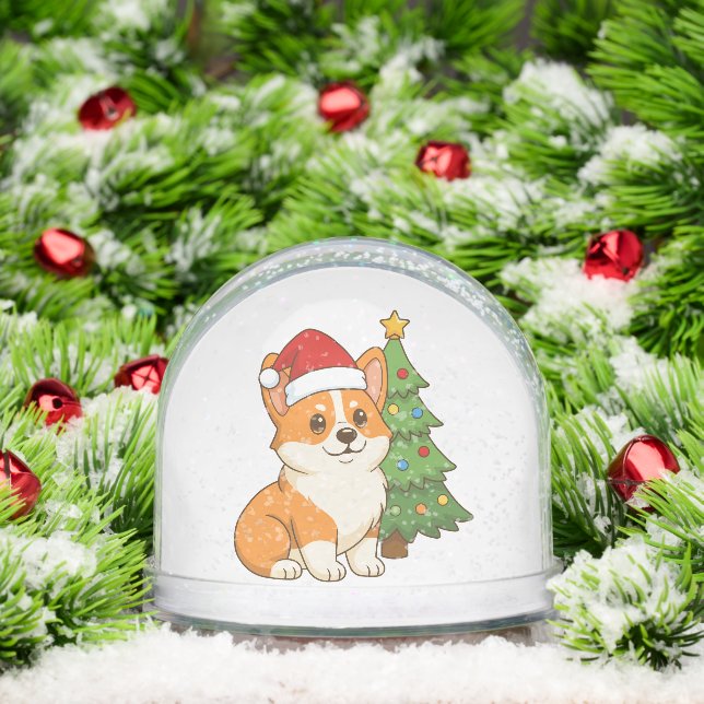 Cute Corgi Dog in a Red Hat with Christmas Tree (Noël)