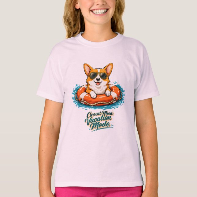Cute Corgi Summer Vacation Mode T-Shirt (Devant)
