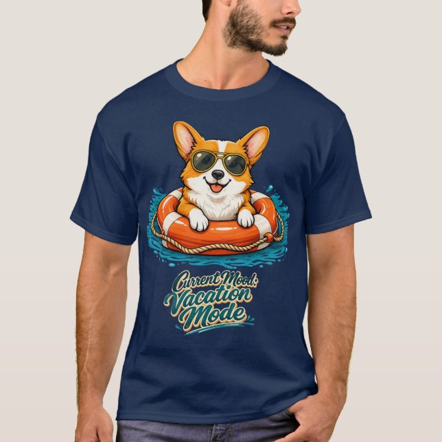 Cute Corgi Summer Vacation Mode T-Shirt (Devant)