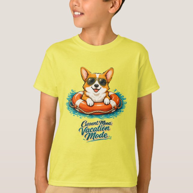 Cute Corgi Summer Vacation Mode T-Shirt (Devant)