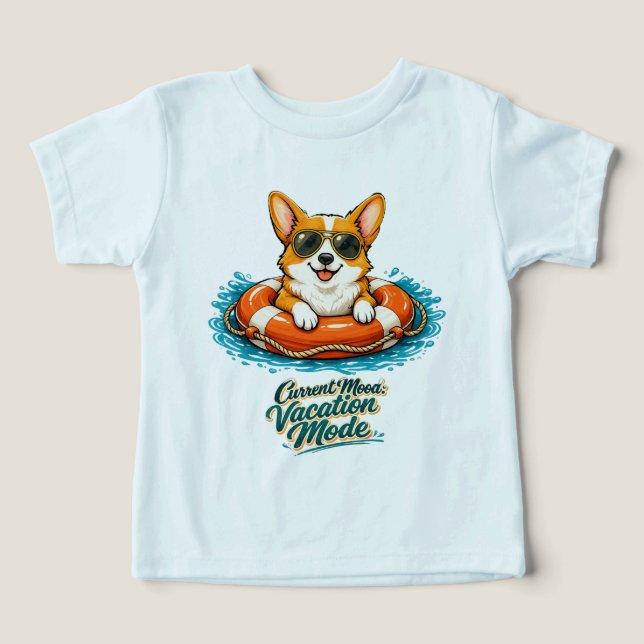 Cute Corgi Summer Vacation Mode T-Shirt (Design Recto)