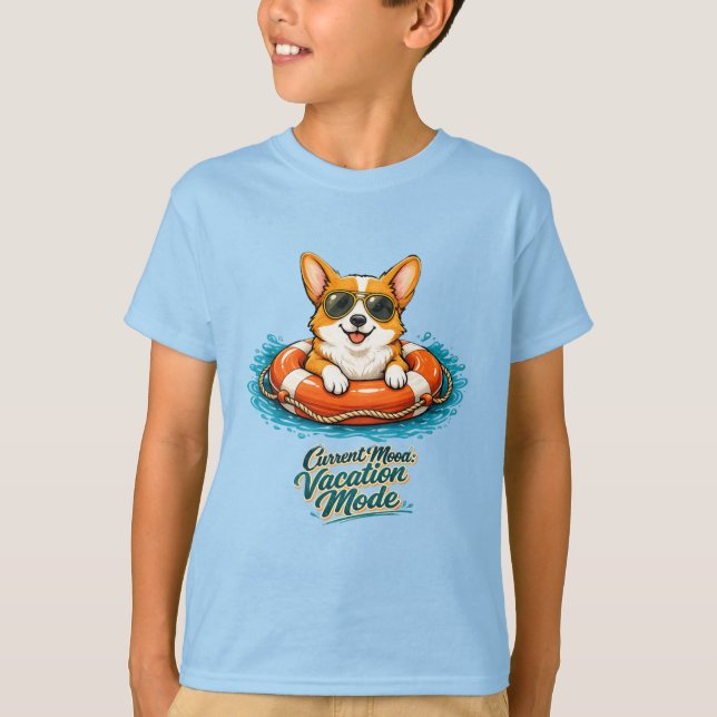Cute Corgi Summer Vacation Mode T-Shirt (Devant)