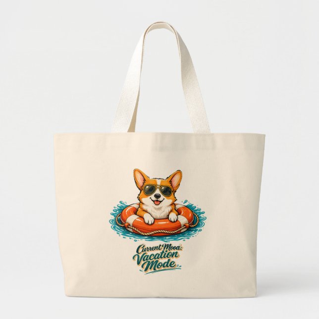 Cute Corgi Summer Vacation Mode Tote Bag | Funny B (Devant)
