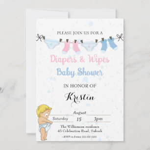 Cute couche et lingettes Baby shower Invitation