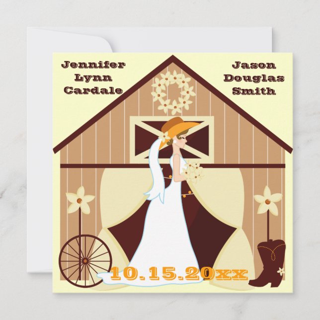 Cute Country Western Cowboy Wedding Invitations (Devant)