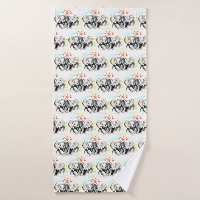Cute Couple Eléphant Serviette de bain (Serviette de bain)
