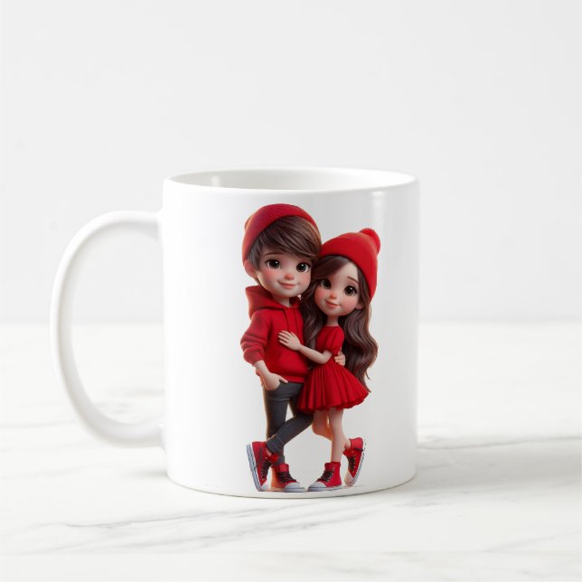 Cute Couple in Red – Romantic Love Mug  (Gauche)