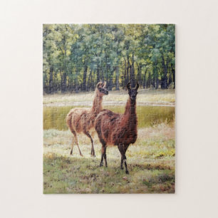 Cute Couple Paire de Llama Nature Art Puzzle