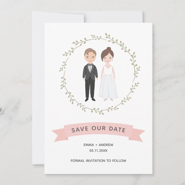 Cute Couple Portrait Moderne Wreath Enregistrer la (Devant)