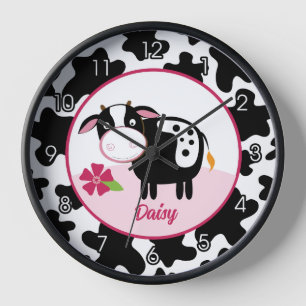 Cute Cow Barnyard Nursery Horloge Girl