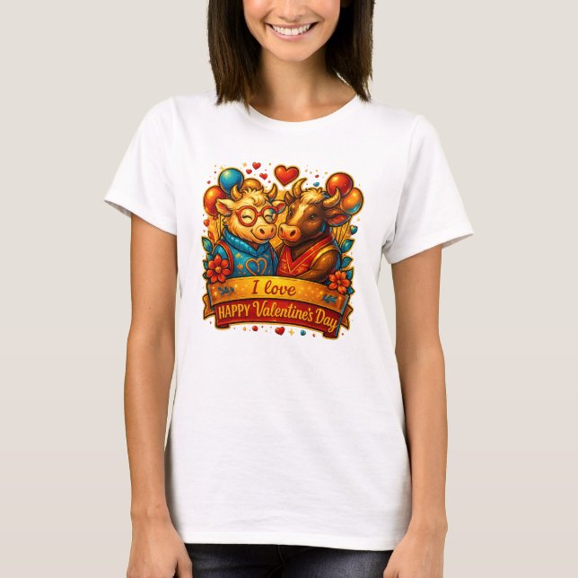 Cute Cow Couple Valentine's Day T-Shirt  (Devant)