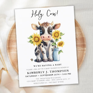 Cute Cow Sunflowers Farm Baby shower Invitation