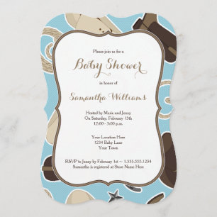 Cute Cowboy Theme Baby shower Invitation Bleu Brow