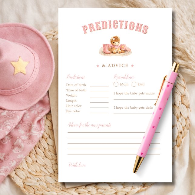 Cute Cowgirl Baby Shower Predictions & Advice Game (Créateur téléchargé)