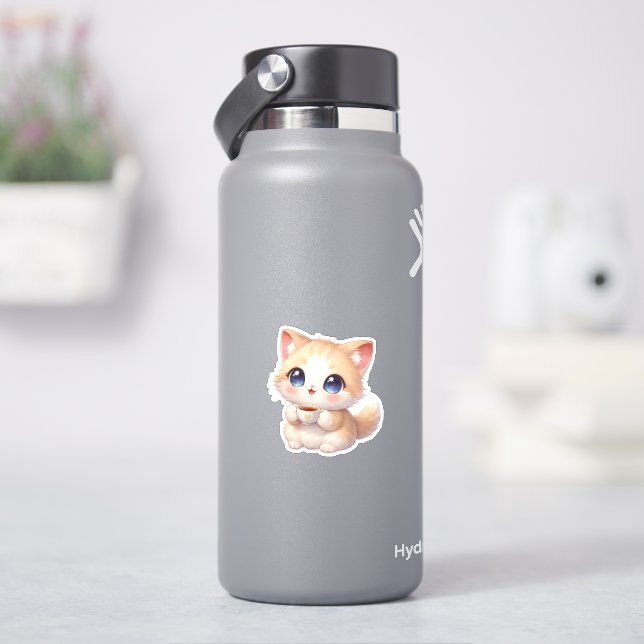 Cute Cozy Kitty Coffee Cup Vinyl Sticker (HydroFlask)
