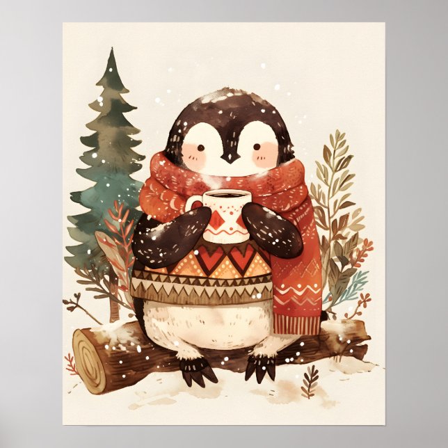 Cute Cozy Penguin Winter Nursery Wall Art Poster (Devant)