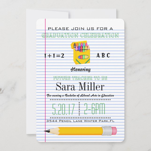 Cute Crayola Enseignant Graduation Invitation (Devant)
