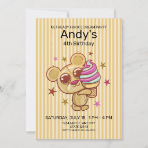 Cute Crème glacée Ours 4ème Anniversaire de enfant