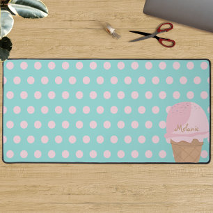 Cute Crème glacée Polka Motif Fille Bureau Mat