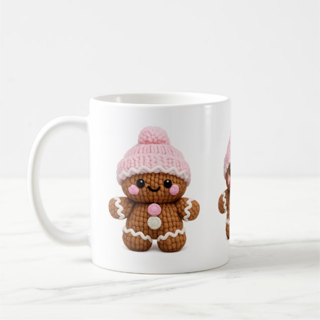 Cute Crochet Gingerbread Mug Cake Character Coffee (Gauche)