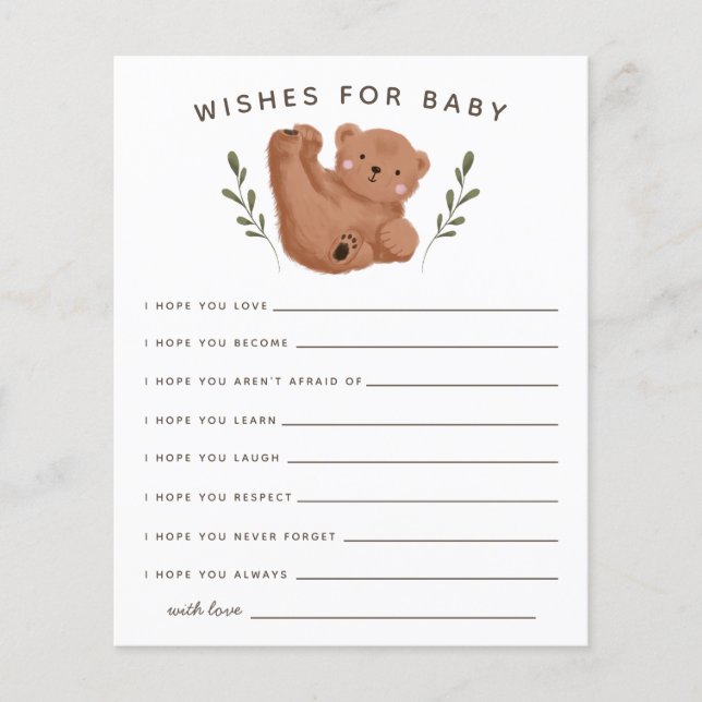 Cute Cub Bear Douche Wis for Baby Card (Devant)