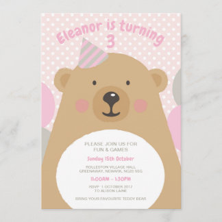 Cute Cudely Teddy Bear Invitation d'anniversaire