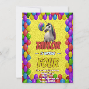 Cute Cudely Unicorn Theme Anniversaire Invitation