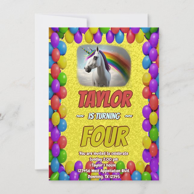 Cute Cudely Unicorn Theme Anniversaire Invitation (Devant)