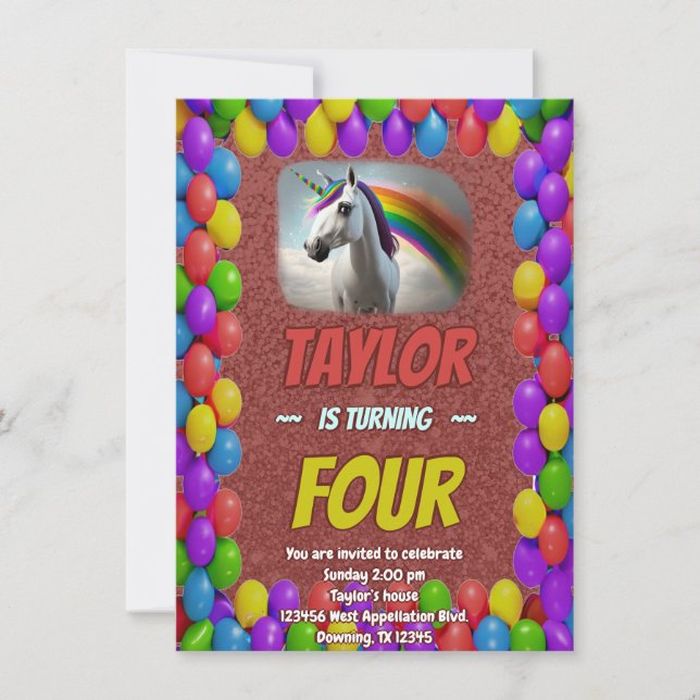 Cute Cudely Unicorn Theme Anniversaire Invitation (Devant)