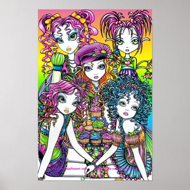 Cute Cup Cake Rainbow Fairies Party Poster (Devant)