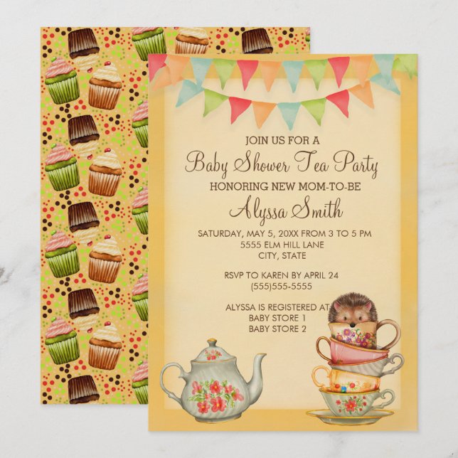 Cute Cupcake Baby shower Tea Party Invitation (Devant / Derrière)