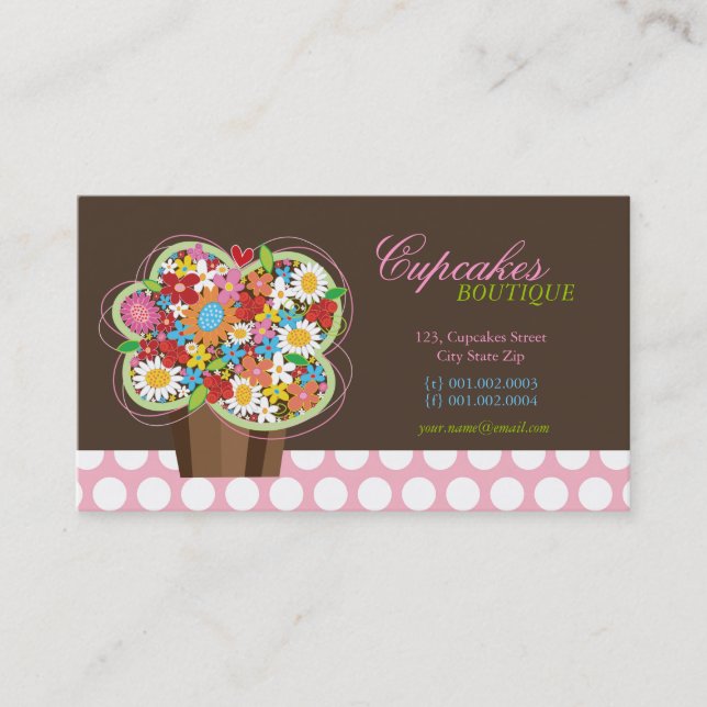 Cute Cupcake Flowers de printemps Carte de visite  (Devant)
