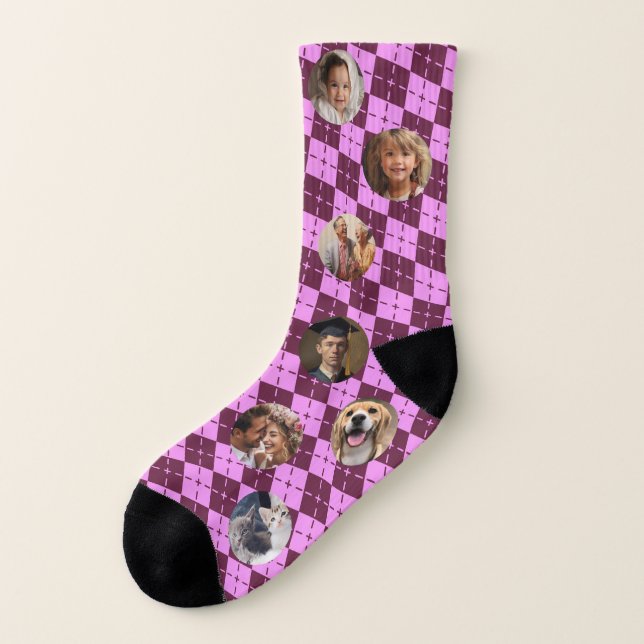 Cute Custom Family Face Photo Chaussettes violette (Gauche - extérieur)