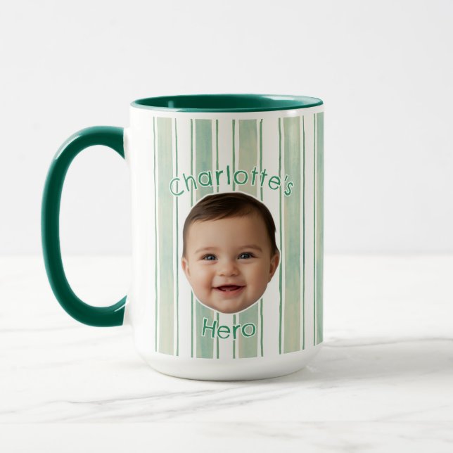 Cute Custom Name Light Green Stripes Coffee Mug (Gauche)