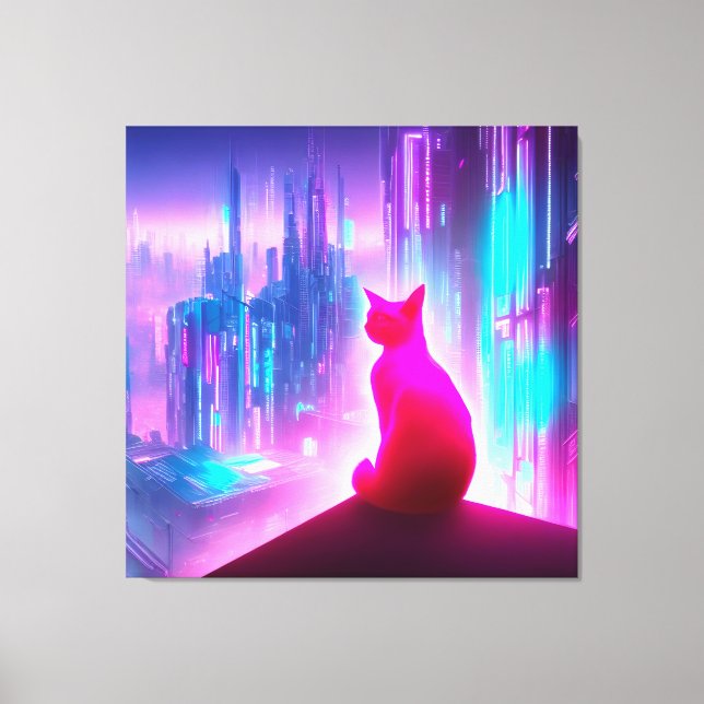 Cute Cyberpunk Chat À L'Recherche De Toile Imprime (Recto)