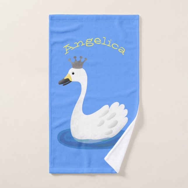 Cute cygne blanc avec dessin de la couronne (Serviette à main)