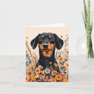 Cute Dachshund avec peinture Fleur sauvage