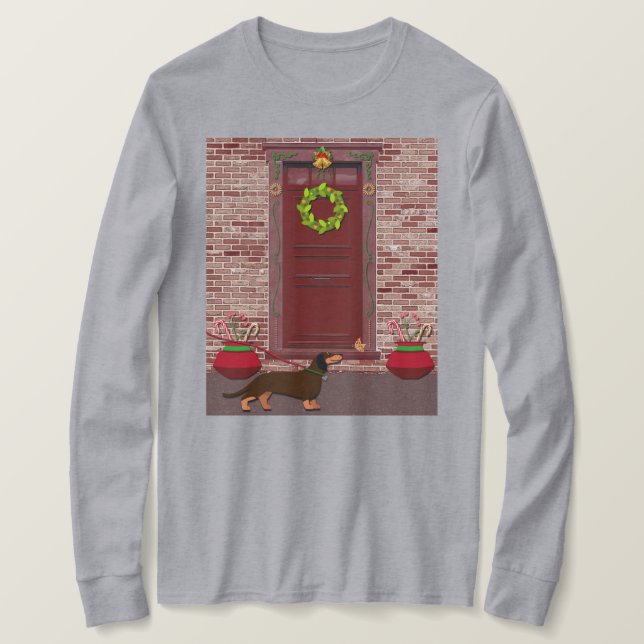Cute Dachshund Dog Christmas Art on T-Shirt (Design devant)