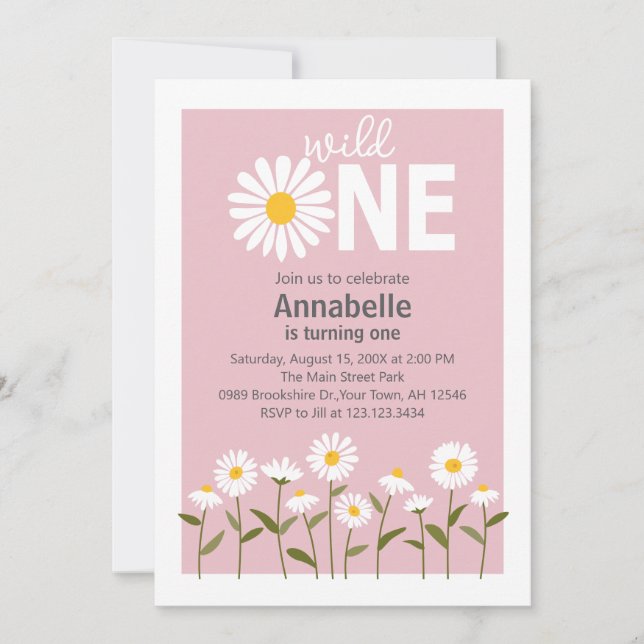 Cute Daisy Birthday Invitation on pink (Devant)