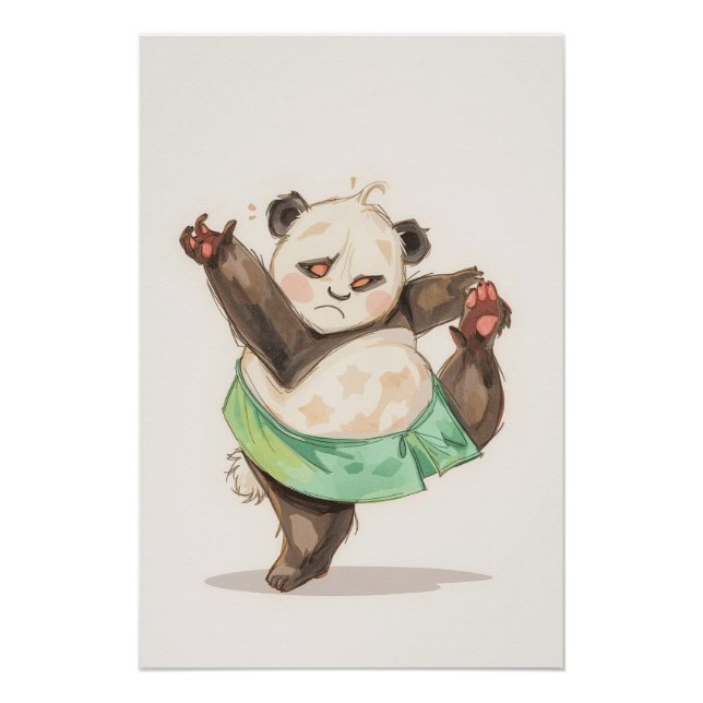 Cute Dancing Panda Poster | Funny Cartoon Wall Art (Devant)