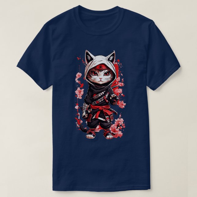 Cute Dark Samurai Chat TShirt (Design devant)
