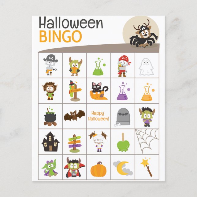 Cute Deer in Spider habillé Halloween BINGO Board! (Devant)