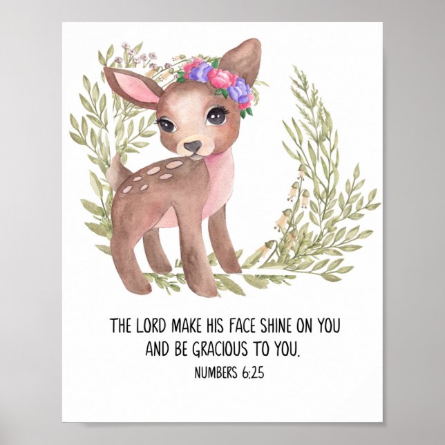 Cute Deer Wall Art, Bible Verse Nursery Poster (Devant)