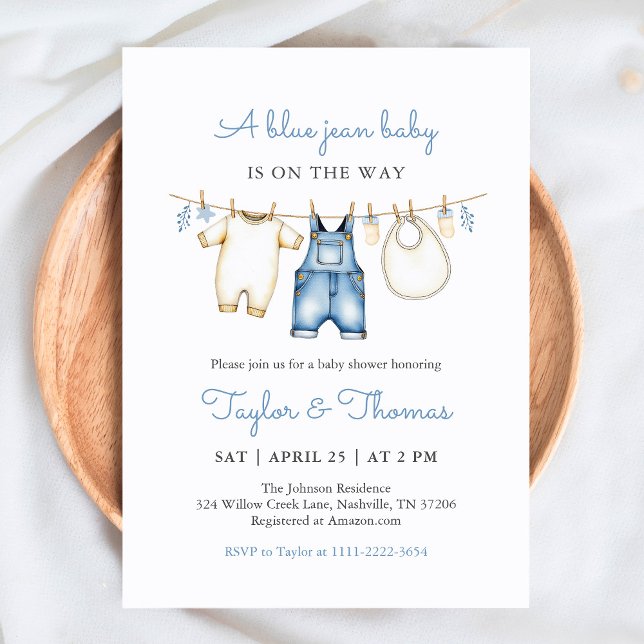 Cute Denim Blue Jean Boy Baby shower Invitation (Créateur téléchargé)