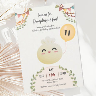 Cute Dim Sum Dumpling Anniversaire Fête Invitation