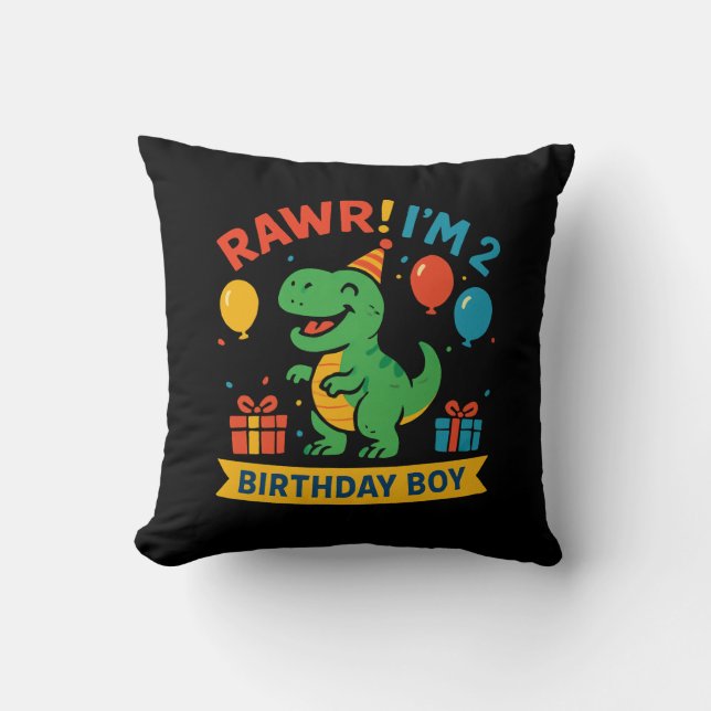 Cute Dino Anniversaire Garçon Jetant Oreiller Desi (Recto)