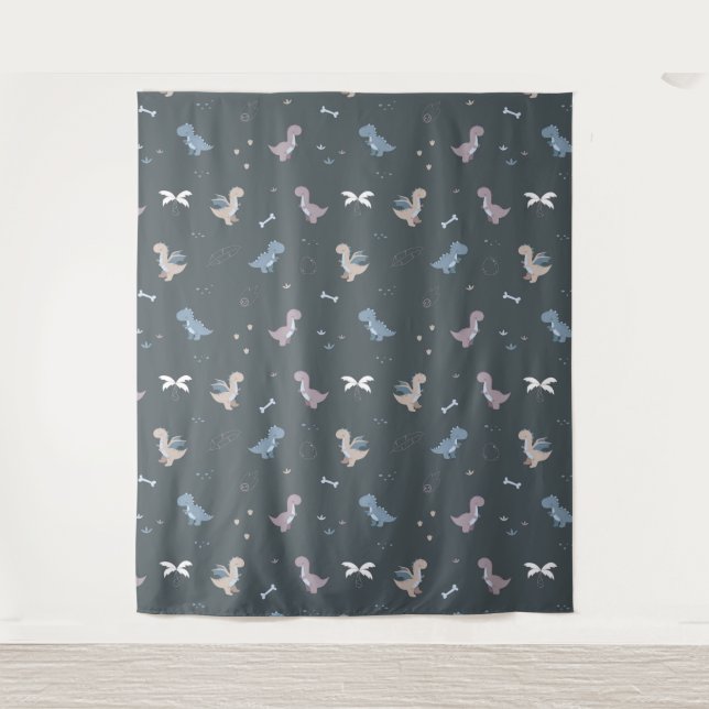 Cute Dino Patern Rouge Gris Tapisserie (Devant)