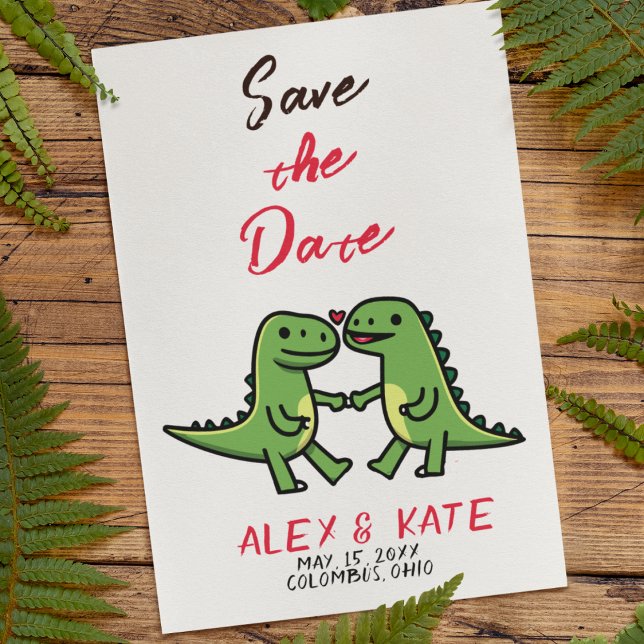 Cute Dino Wedding Enregistrer la date Faire-part (Dinosaur Wedding Invitations
)