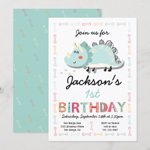 Cute Dinosaur 1er Anniversaire Fête Invitation